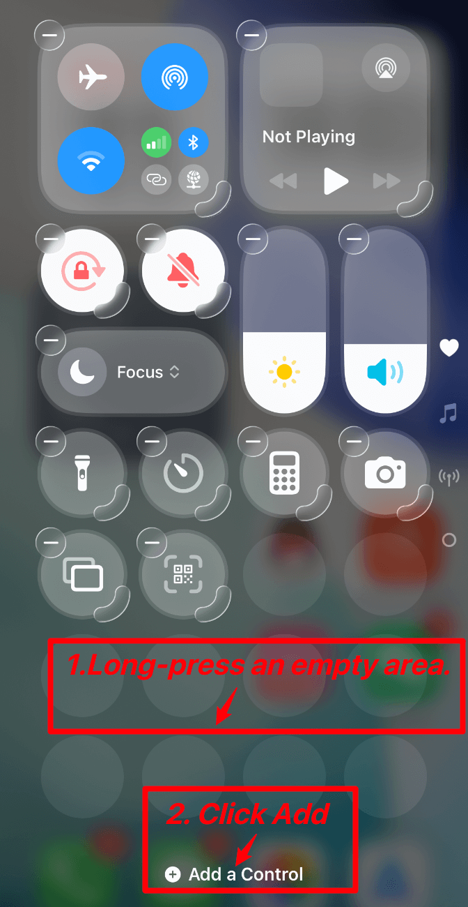 Long-press an empty area and tap Add a Control