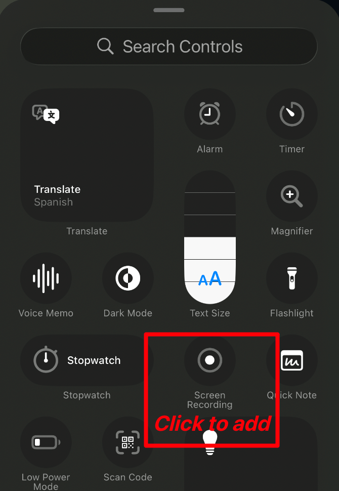 Add Screen Recording in the control list