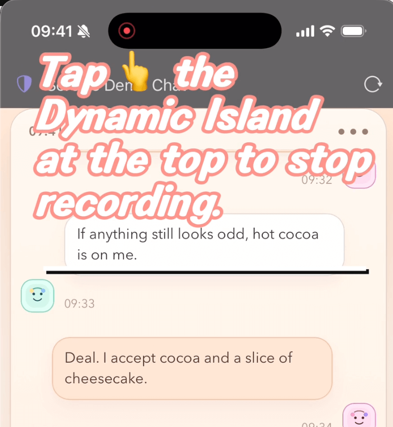 Tap the Dynamic Island to stop recording
