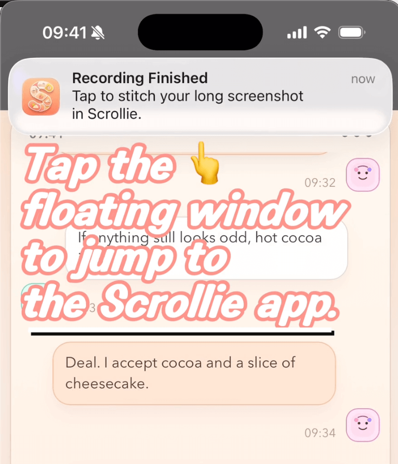 Tap the floating notification to open Scrollie